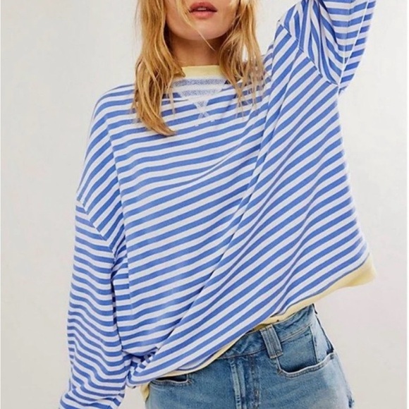 Free People Tops - Free People Classic Striped Crewneck in Blue Combo